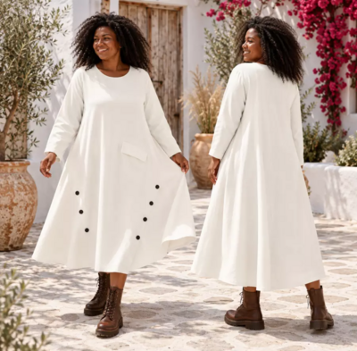 Zeer Ruime Jurk Winter White met lange mouwen