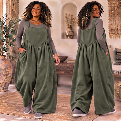 Stonewashed Army Groen Ribfluwelen Wide-Leg Tuinbroek