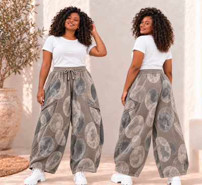 Broek Corduroy Taupe met Leuke Printdetails