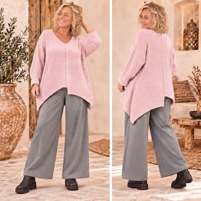 Stijlvolle A-Lijn V-Hals Trui –Licht Roze– Ibiza & Boho Chic