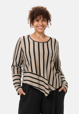 'Sienna'-shirt Beige - gestreepte look, asymmetrische A-lijn