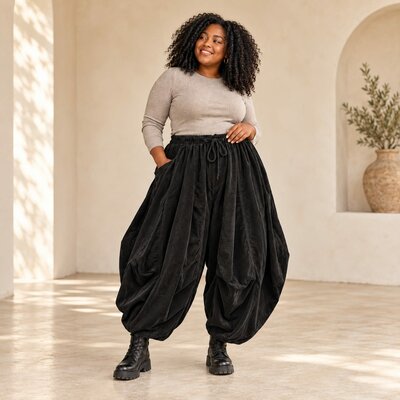 Stijlvolle Ballon Corduroy Broek Zwart met Striksluiting