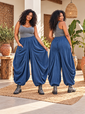 Ballonbroek Corduroy denimblauw extra lengte