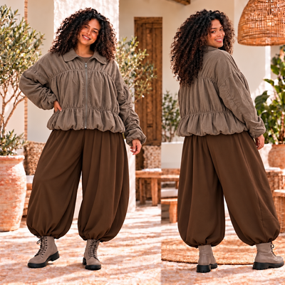 Trendy Corduroy Jasje met Smock Details – Taupe