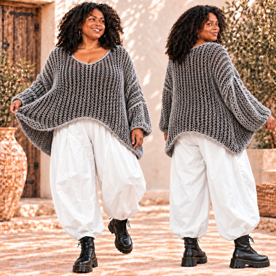 Oversized A-Lijn Grof Gebreide Trui Zwart Stone Washed