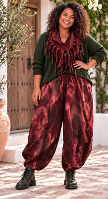 Mooie sjaal Bordeaux met franjes en openingen-tricot