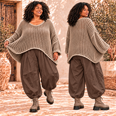 Oversized A-Lijn Grof Gebreide Trui Taupe Stone Washed