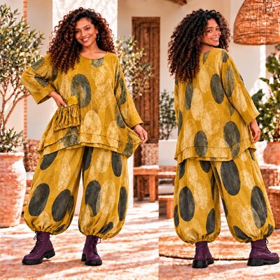 Jellow Stijlvolle Corduroy Curvy tuniek met Botanische Print