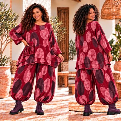 Tuniek Corduroy Bordeaux met Leuke Printdetails
