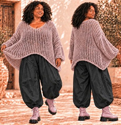 Oversized A-Lijn Grof Gebreide Trui Pink Stone Washed