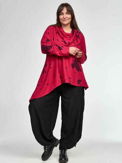 Tuniek/shirt, Kekoo, rood met zwarte print, hangcol punten - Myrjo