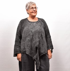 Trui Kekoo zwart/antraciet gebreide asymmetrische trui met lange mouw